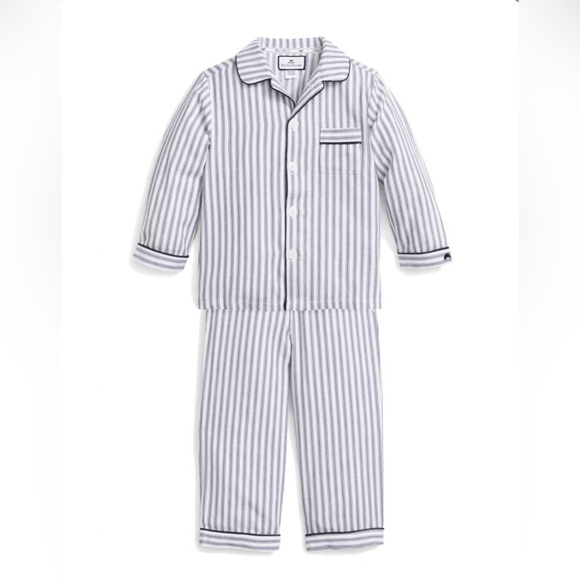 Petite Plume Kid's Twill Pajama Set in Navy French Ticking - Picture 1 of 3